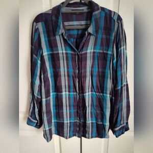 Lane Bryant Blue & Purple Plaid Button-Down Shirt